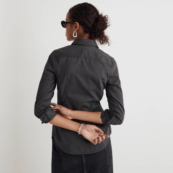 nwt madewell darted button up shirt in (re)generative chino in pavement, size 4 - Picture 4 of 7